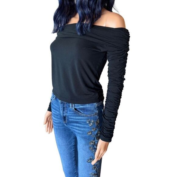 I AM GIA Black Quartz Top 2.0 Off the Shoulder Long Sleeve Bamboo Large Revolve - Picture 5 of 7